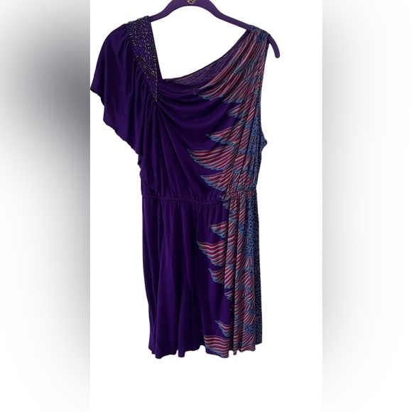 Free People Embellished/Beaded Asymmetrical Shoulder Wing detail Tunic Dress. - Picture 2 of 11